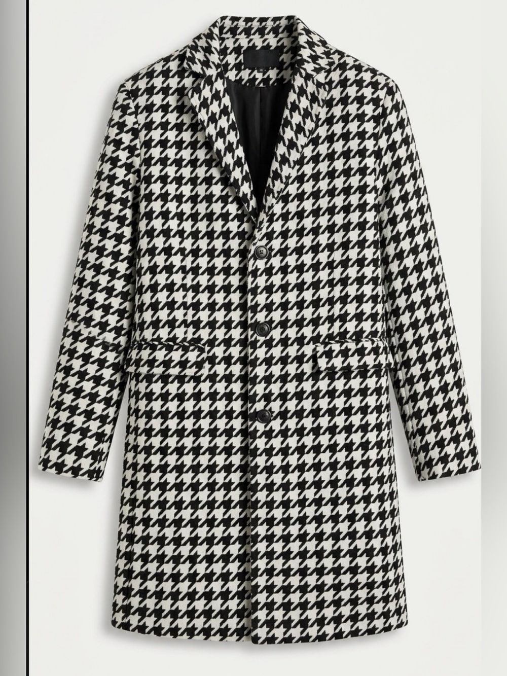 Men's Houndstooth Black & White Pea Coat